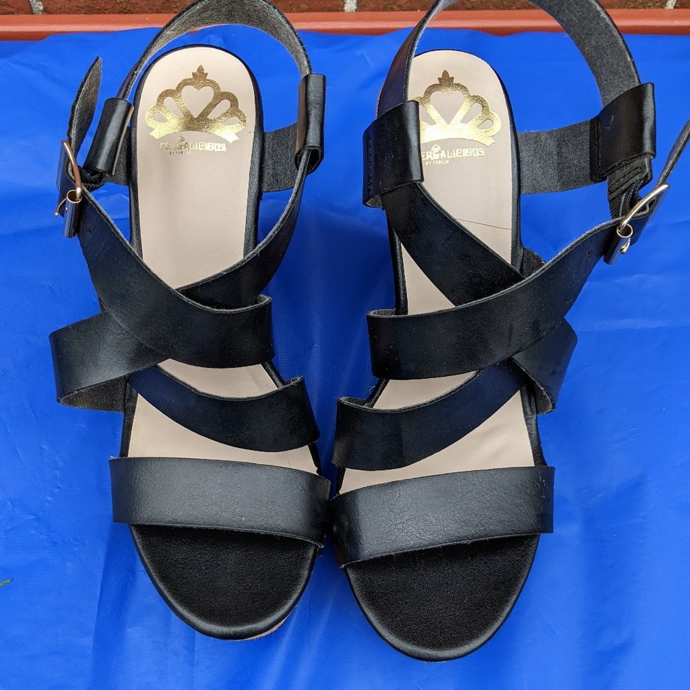 Ladies Fergalicous Black Strap Wedge Sandals